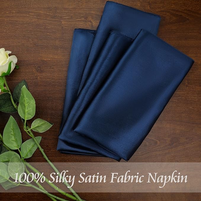 Manyshofu 60 Navy Blue Satin Napkins - 20x20 Inches Square Fabric Napkins Set - Soft & Reusable for Wedding Dinner Party Lunch
