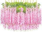 24 Pack Artificial Fake Wisteria Vine Ratta (3.75 Feet) Hanging Garland Silk Flowers String Home Party Wedding Decor(Pink)