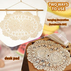 2-Pack Vintage Lace Placemats - 10x14 Inch French Crochet Lace Doilies, Handmade Embroidered Oval Table Mats for Dining, Tea Party, Wedding Decor, Furniture and Home Decoration (Beige)