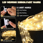 50 Pcs Wedding Wands Ribbon Streamers with 3 Colorful Flashing Modes, Light up LED Silk Fairy Wands, Glow Lace Stick with Bells for Wedding Reception, Graduation, New Year, Birthday Party (Warm White)