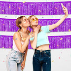 3 Pack 10 Feet Purple Foil Fringe Garland Metallic Tinsel Streamers Banner Wall Hanging Curtain Backdrop for Parade Floats, Christmas Day, Valentine's Day, Thanksgiving, Birthday Party Decorations