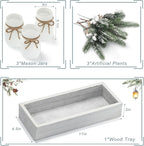 Mason Jars by Winter White, White Centerpieces & Wood Tray, 3 Decorative Jars for Home Table Decor, Farmhouse Dining Table & Kitchen Decorations
