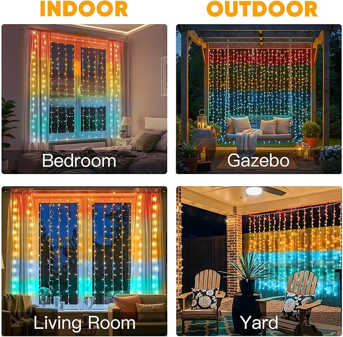 suddus Curtain Lights, 300 Led 9.8 * 9.8ft Sunset Curtain Fairy Lights, Hanging Lights for Bedroom, Backdrop, Room Decor, Wall, Window, Party, Tapestry, Multicolor