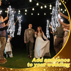 50 Pcs Wedding Fairy Wands with Bells Foil Tinsel Ribbon Stick Wands Tinsel Party Streamers with Bell Glittery Bridal Wedding Send Off Ideas Holiday Celebration (Silver)