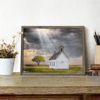 Beautiful Scene Wooden Art Framed: Little House under the Sun Wood Artwork Painting with Framed for Office (12'' x 16'' x 1 Panel)