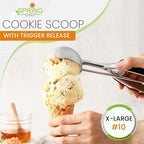 Spring Chef Extra Large Cookie Scoop, 18/8 Stainless Steel Melon Baller Scoop, Spring Loaded Trigger Release for Cookie Dough, Ice Cream, Meatball, Cupcake, 5.5 tablespoon (tbsp) portion, #10, Black