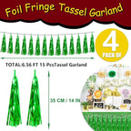 4P Green Foil Fringe Tassel Banner Garland Metallic Tinsel Streamers Wall Hanging Curtain Backdrop Banner for Parade Floats, 2024 Graduation Decorations, Father's Day Party Decoration