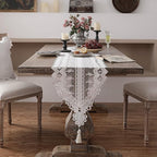patdrea Designer Vintage White Lace Table Runner,Crochet Decorative Table Covers,Chiffon Embroidered Tasseled Table Runners, Cutwork Dresser Runners,Christmas Wedding Party Bridal 16x102 Inches Long