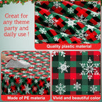 Jectivs 3Pcs Christmas Buffalo Plaid Snowflake Party Tablecloths Decorations,Plastic Red and Green Checkered Round Table Cover for Winter Christmas New Year Birthday Holiday Party Decorations,84 inch
