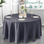 Biscaynebay Textured Fabric Round Tablecloths 90", Dark Grey Water Resistant Washable Table Cloths Circle Folding Table Covers Linen for Dining, Kitchen, Wedding, Parties, etc