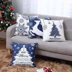 Christmas Pillow Covers 20X20 Set of 4 Navy Blue white Christmas Decorations Merry Christmas Snowflake Throw Pillow Covers Deer Xmas Tree Decor