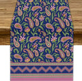 Colorful Paisley Floral Table Runner, Vintage Pink Purple Flowers Green Plants Leaves Print Table Runner for Kitchen Dining Table Indoor Outdoor Home Party, 13x108inch
