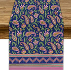 Colorful Paisley Floral Table Runner, Vintage Pink Purple Flowers Green Plants Leaves Print Table Runner for Kitchen Dining Table Indoor Outdoor Home Party, 13x120inch