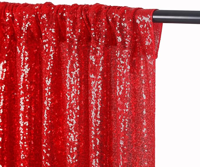 JYFLZQ Red Sequin Backdrop Curtains 8ft x 8ft 1 Panel Glitter Photo Booth Backdrops Sparkly Photography Background Drapes for Parties Wedding Bridal Showers