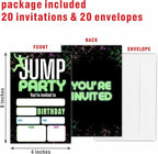 Jump Party Birthday Invitations, Glow Trampoline Birthday Party Invite Cards（20 Count) With Envelopes, Fill In Style Invite Cards For Boys & Girls, Birthday Party Supplies-B01