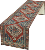 Boho Floral Vintage Table Runner, Red Blue Retro Flower Rustic Country Farmhouse Pattern for Home Kitchen Table Decor Dining Coffee Room Party Decor 13x90in