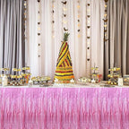 4 Pack Metallic Foil Fringe Tinsel Table Skirts,29x108 Inch Party Disposable Table Skirt Banner for Hotel Banquet Parade Floats Mardi Gras Holiday Birthday Wedding New Year Party Decoration(Pink)