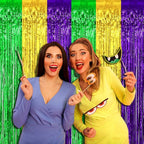 4 Pack Mardi Gras Foil Fringe Curtain Backdrop, 3.28Ft x 8.2Ft Gold Green Purple Metallic Tinsel Foil Fringe Streamers Curtains for Photo Booth, Wedding, Birthday, Carnival Party Decoration