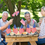 24 Pcs American Desk Flag Set Small USA Flags for Table with 13" Black Pole, Black Base and Spear Top, American Flag for Home Office Party Festival Celebrations Decor