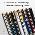Ellington Pens Luxury Fountain Pen Set- Fountain Pens for Writing - Smooth Medium Nib - Includes Refillable Ink Converter, 3 Ink Cartridges [Black & Blue], Gift Box - Elegant Calligraphy