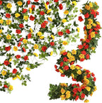 Floweroyal 2 Pack Artificial Flower Garlands 15.8FT Fake Rose Vines Silk Flowers Hanging Rose Ivy for Wedding Arch Party Home Garden Wall Decor (Orange Yellow)