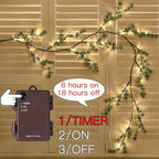 Fudios Lighted Christmas Pine Garland 6FT 48 Warm White LED Battery Operated with Timer for Mantle Fireplace Holiday Winter Decoration Indoor Outdoor Use
