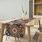 Vintage Mandala Table Runner, Bohemian Brown Blue Tile Traditional Indian Flowers Table Runner for Kitchen Dining Table Office Wedding Party Holiday Home Decor, 13x108inch