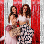 4 Pack 3.2Ft x 6.6Ft Red and Silver Fringe Curtain Backdrop, Metallic Tinsel Foil Fringe Streamers Curtains Background for Photo Booth Wedding Circus Welcome Carnival Birthday Party Decorations