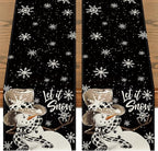 Artoid Mode Black Snowman Snowflake Let it Snow 2PCS Winter Table Runner, Christmas Kitchen Dining Table Decoration for Home Party Decor 13x72 Inch