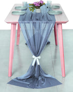 MDS Halloween Chiffon Table Runner - 25 Pack, 29 x 120 Inches, 10ft Each - Sheer Spooky Table Runners for Haunted House Parties, Trick-or-Treat Tables, Witchy Décor, Wedding & Events - Dusty Blue