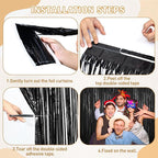 Black Foil Curtain Backdrop,2Pack Black Metallic Tinsel Foil Fringe Curtains Photo Booth Props for Birthday Wedding Engagement Baby Shower Bachelorette Christmas Halloween Disco Party Door Decorations