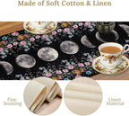 Boho Floral Moon Table Runner, Spring Flower Leaves Mystical Gothic Sun Moon Table Runner for Kitchen Dining Table Home Party,13x36 Inch Purple