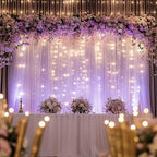 Tulle Backdrop Curtain with Lights String 10FT X 8FT Lavender Sheer Tulle Backdrop Curtains for Wedding Birthday Party Reception Photo Booth Background Decorations (2 Panels 5x8FT)