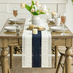 Artoid Mode Dark Blue Farmhouse Rustic Table Runner, Seasonal Holiday Hollow Kitchen Dining Table Decoration for Home Party Decor 12x36 Inch