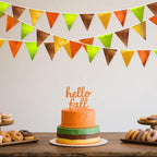 Fall Party Decorations Orange Green Gold Brown Metallic Fabric Triangle Pennant Flag Bunting Banner for Fall Autumn Thanksgiving Wedding Birthday Baby Shower Bridal Shower Engagement Party Supplies