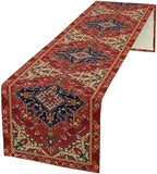 Boho Old French Table Runner, Vintage Red Beige Retro Flower Rustic Country Style Floral Print Pattern for Home Kitchen Table Decor Dining Coffee Room Garden Party Decor 13x72in