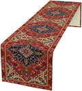 Boho Old French Table Runner, Vintage Red Beige Retro Flower Rustic Country Style Floral Print Pattern for Home Kitchen Table Decor Dining Coffee Room Garden Party Decor 13x90in