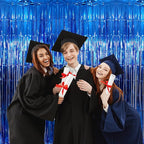 GOER 3.2 ft x 9.8 ft Metallic Tinsel Foil Fringe Curtains Party Photo Backdrop Party Streamers for Birthday,Graduation,New Year Eve Decorations Wedding Decor (4 Packs,Navy)