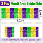 3 Pack 29 x108 Inch Gold Green Purple Foil Fringe Table Skirts Metallic Banner for Tinsel Streamer Garland Backdrop for Parade Floats Wedding Thanksgiving Birthday Christmas New Year Party Decoration