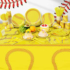 452 Pcs Softball Birthday Party Decorations for 50 Guests, Softball Paper Plates Napkins Cups Tablecloth Cutlery Straws Disposable Tableware Set for Women Men Sports Theme Party Supplies