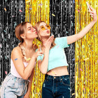 6 Pack Black Gold Foil Fringe Curtain Backdrop, 3.28Ft x 8.2Ft Metallic Tinsel Foil Fringe Streamer Curtains for Photo Booth, Birthday, Wedding, New Year Party Decorations