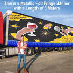 4 Pack 10 Ft Blue Foil Fringe Garland Metallic Streamers Tinsel Banner Wall Hanging Garland Backdrop for Parade Floats, Halloween, Christmas, Thanksgiving, New Year Party Decorations