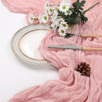 12 Pack Dusty Pink Cheesecloth Table Runner 10ft Boho Gauze Fabric Cheese Cloth Table Runner 35 x 120 Inch Rustic Sheer for Romantic Wedding Decor Baby Shower Party Table Centerpiece Decoration