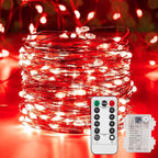 4 Pack 65.6 Ft. Battery Operated Outdoor String Lights with Remote & Timer, LED Red Fairy Lights, Waterproof Twinkle Lights for Bedroom, Dorm, Mason Jar, Wedding, Party, Christmas