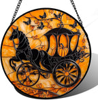 Stained Glass Window Hanging - Halloween Pumpkin Carriage Suncatcher for Doors Window Garden Indoor Spooky Funny Orange Sun Catchers Gothic Decor Horror Gifts for Women Men Friend 11.8 in