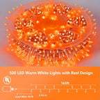 YEGUO 165ft 500 LED Halloween Lights Outdoor Waterproof, Orange String Lights Indoor Plug in, 8 Modes Clear Wire Orange Lights for Halloween