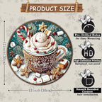 Round Christmas Signs Hot Cocoa Bar Metal Tin Sign Christmas Decor For Home Vintage Christmas Coffee Cocoa Tin Sign Hot Chocolate Bar Sign 12 * 12 in