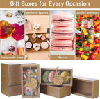 Roowest 50 Sets Kraft Soap Boxes Rectangle Packaging Box with Window Homemade Gift Box with Blank Tags and Jute String for Jewelry Candy Wrapping Party Favor(6.3 x 3.5 x 2 Inch,Kraft Color)