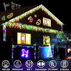 KNONEW Christmas Lights Outdoor Decorations 400 LED 33ft 8 Modes Curtain Fairy String Light with 75 Drops, Clear Wire LED String Light Indoor Decor for Wedding Party Christmas (Red and Green)
