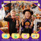 Halloween Bubble Machine Wand for Kids, Light up & Music Pumpkin Bubble Wand-1 Temporary Tattoos and 5 Bubble Solution, Halloween Boo Basket Stuffers for Toddlers Boys & Girls 3 4 5 6 7 8 + Years Old